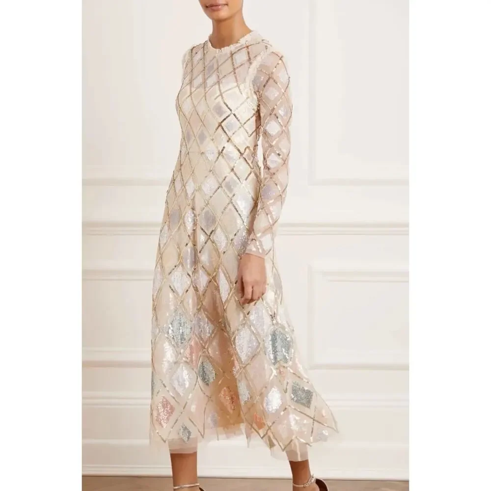 Needle & Thread Sequin Diamond Ballerina Dress ivory pink size US 6 / UK 10 - Picture 1 of 16